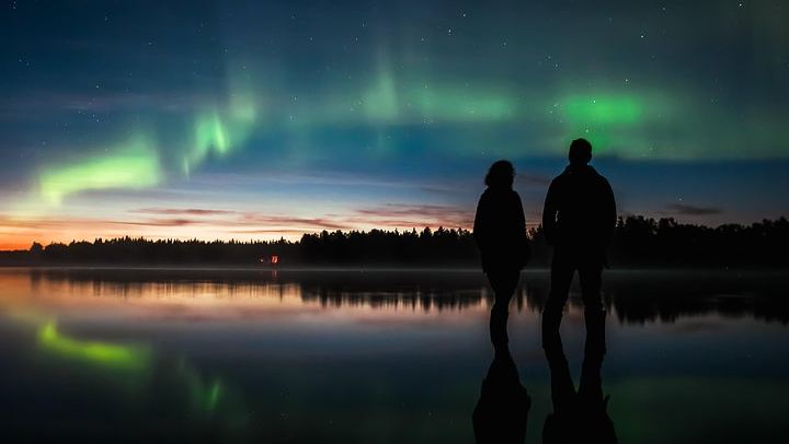 Autumn Aurora Picnic by Open Fire near Rovaniemi