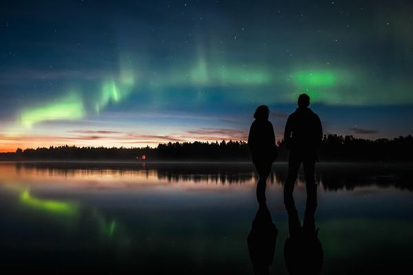 Autumn Aurora Picnic by Open Fire near Rovaniemi