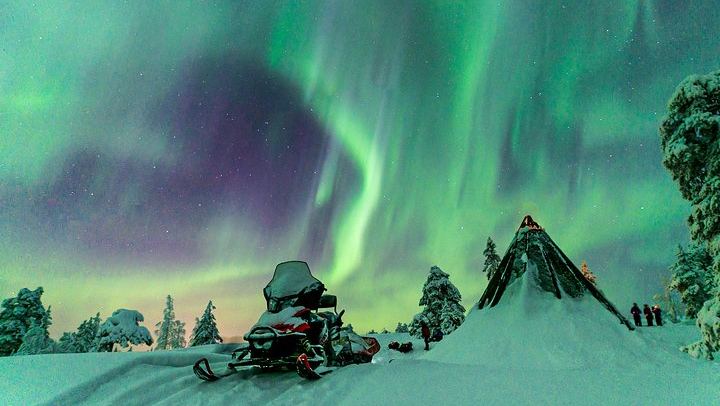 Snowmobile Aurora Hunt from Rovaniemi to a North Facing Hill (3/8)