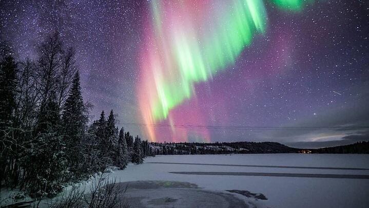 Ice Floating on a Frozen Forest Lake under the Aurora, Rovaniemi (4/5)