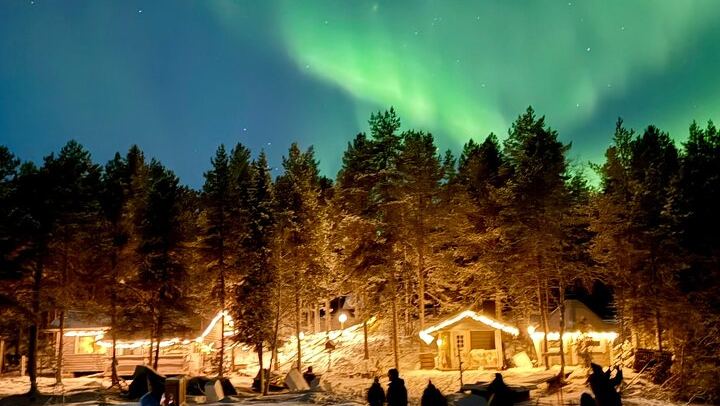 Northern Lights from a Family Wilderness Cabin near Levi