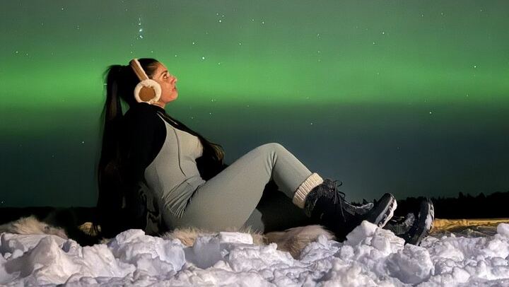 Northern Lights from a Family Wilderness Cabin near Levi (1/12)