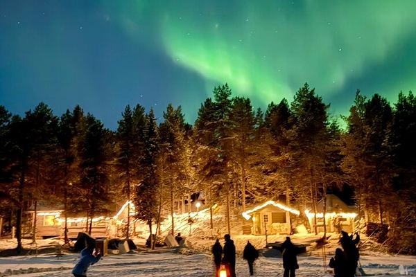 Northern Lights from a Family Wilderness Cabin near Levi