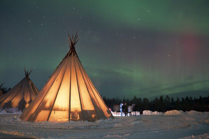 Chasse aux aurores en minibus au départ de Rovaniemi, avec feu de camp, barbecue lapon et transfert (10/10)