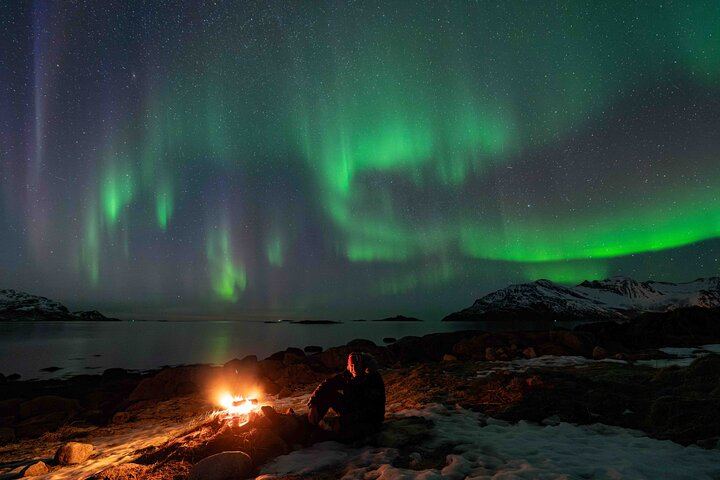 Aurores boréales à Tromsø, avec feu de camp, saucisses de renne et séances photos (12/12)